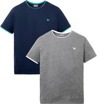 Bonprix T-Shirt BONPRIX T-Shirt (2er Pack), Herren, Gr. 68/70 (4XL), blau (dunkelblau, grau meliert), Obermaterial: 100% Baumwolle, regular fit, Shirts T-Shir