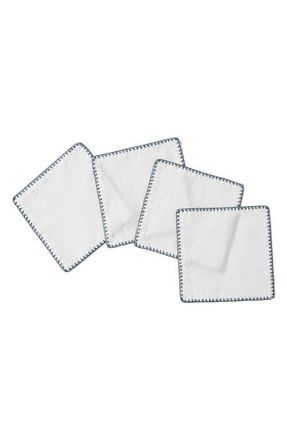 Coyuchi Olivos Embroidered Organic Linen Napkins in Alpine White/gulf at Nordstrom