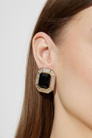 Self Portrait Earrings With Shimmering Crystals, Womens, Gold