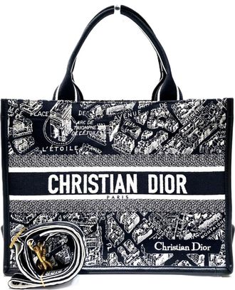 Dior Black Cotton Canvas Leather Tote Bag (Pre-Owned)