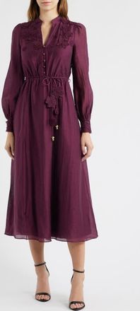 Ever New Yasmin Floral Appliqu&eacute; Long Sleeve Midi Dress in Berry at Nordstrom, Size 0