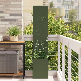 vidaXL Macetero De Jard&iacute;n Con Panel Decorativo Verde Oliva 32 X 140 Cm Vidaxl