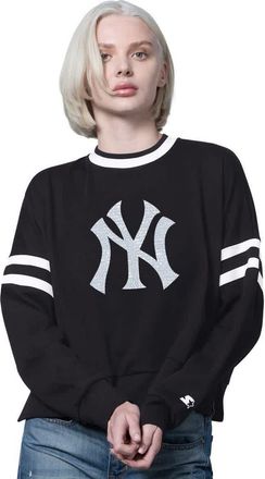 Starter Womens Starter Black New York Yankees Rally Cropped Drop Shoulder Crewneck Sweatshirt at Nordstrom, Size Xx-Large