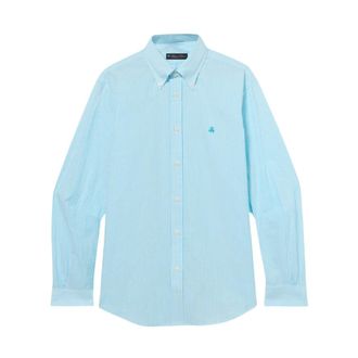 Brooks Brothers Regular Fit Seersucker Overhemd met Button Down Kraag - Heren - Casual Overhemden - Blauw - 3XL - Katoen - Overhemden