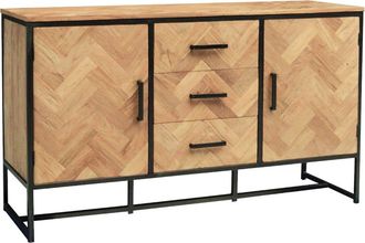 Moloo Aparador 2 puertas 3 cajones L145cm en Teca maciza y metal negro