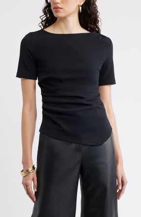 Nordstrom Asymmetric Gathered Tee in Black at Nordstrom, Size Xx-Small