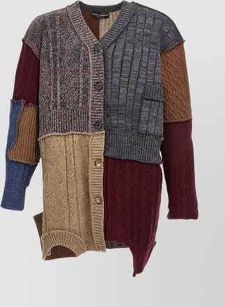 Dolce & Gabbana patchwork cable knit cardigan with front pocket