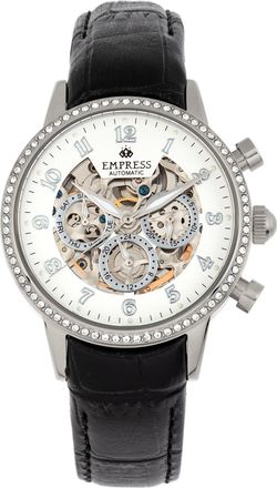 Empress Beatrice Automatic Skeleton Dial Leather-Band Watch with Day & Date