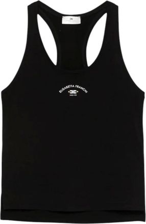 Elisabetta Franchi Tops, Dames, Zwart, L, Polyester, Mouwloze Top met Uniek Design