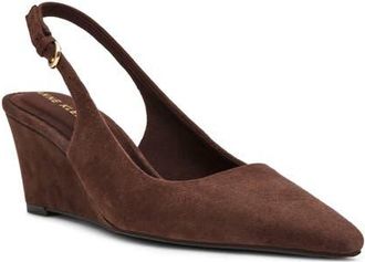 Anne Klein Cookie Wedge Slingback Pump in Choc Brown Suede at Nordstrom, Size 6.5
