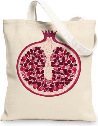 Generic Pomegranate Canvas Tote Bags, Artistic Fruit Design Reusable Shopping Bags, Vintage Eco-Friendly Lightweight Washable Shoul, Beige, 13x15 Inch
