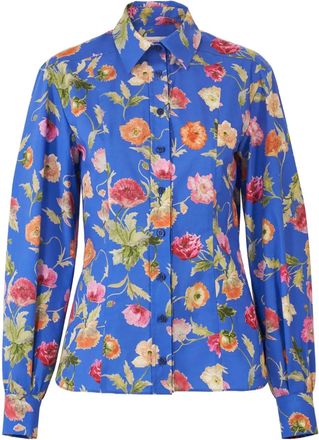 Carolina Herrera Blouse met klaprozenprint en lange mouwen - Blauw