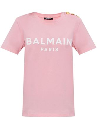 Balmain Katoenen T-shirt met logoprint - Roze