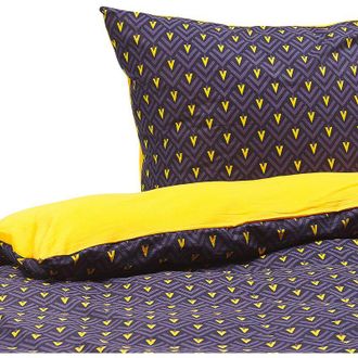 Beliani Conjunto De Fundas Y Almohada Algod&oacute;n Azul Oscuro Y Amarillo 135 X 200 Cm Dormitorio Moderno Wallingford