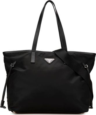 Prada Borsa tote convertibile in tessuto con finiture in pelle Saffiano 2013-2024 - Nero