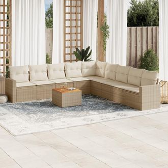 vidaXL Juego De Sof&aacute;s Jard&iacute;n Con Cojines Beige 10 Pzas Rat&aacute;n Sint&eacute;tico Vidaxl