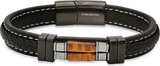 HMY Jewelry Mens Black Braided Leather Bracelet in Black Multi at Nordstrom Rack