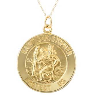 Pompeii3 14k Yellow Gold St. Christopher Medal Pendant 1 Tall 3.5 Grams