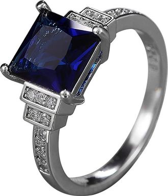 Generic Squar Saphire Ring Women Engagement Wedding Jewelry Gift Adjustable Mens Rings (Dark Blue, 7)