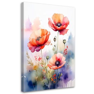 Feeby Cuadro Sobre Lienzo Amapolas Rojas Flores De Campo En Tonos Pastel 70x100
