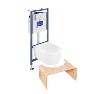 Villeroy & Boch Pack Inodoro Suspendido Sin Reborde Villeroy Et Boch Avento + Estructura De Soporte Viconnect Pro + Asiento Con Cierre Suave + Placa Cromada Mate + Ta