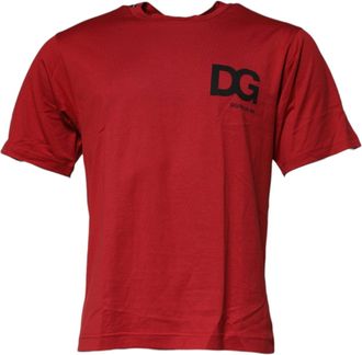 Dolce & Gabbana Mens Red Dg Logo Cotton Crew Neck T-Shirt