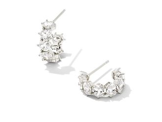 Kendra Scott Cailin Crystal Huggie Womens Earrings Earring Silver White CZ