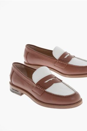Dsquared2 Two-Tone Hammered Leather Penny Loafers size 39