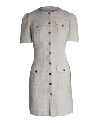 Maje Rillio Boucl&eacute; Tweed Button-front Mini Dress in Cream Cotton