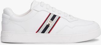 Tommy Hilfiger Womens Webbing Stripe Leather Cupsole Sneaker - White - US 6.5 / EU 37