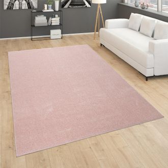 Paco Home Paco Home Alfombra Sal&oacute;n Lisa Pelo Corto Sencilla Moderna Color Rosa &Oslash; 160 Cm Cuadrado