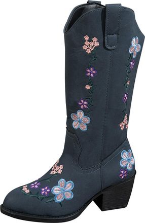 Generic Fashion Boots for Women Autumn and Winter In Stock Womens Leather Boots foreign Trade Pointed Plus Size Embroidered Western Womens Boots (Blue, 7.5)