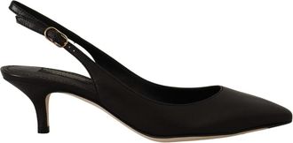 Dolce & Gabbana Zwarte Leren Slingback Hakken - Italiaanse Stijl - Dames - Pumps - Zwart - 37 EU - Leer - Schoenen