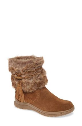 Minnetonka Everett Water Resistant Suede & Faux Fur Boot in Dusty Brown Suede/Faux Fur at Nordstrom, Size 10