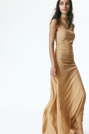 H&M Gathered mesh dress in Beige at Nordstrom, Size X-Small