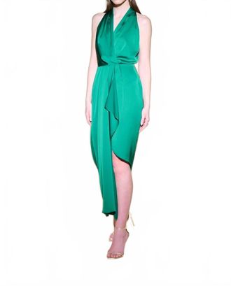Joseph Ribkoff Halter Neck Dress With Cascade Detail In Emerald