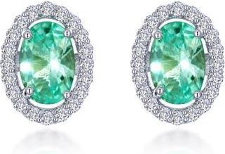 Lafonn Oval Lab Grown Green Sapphire & Simulated Diamond Halo Stud Earrings in Green Sapphire/White at Nordstrom Rack