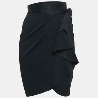 Moschino Moschino Navy Blue Sateen Ruffled Wrap Skirt M