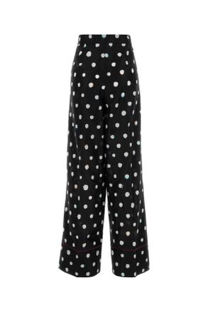 Fendi Womens Printed Silk Wide-Leg Pant Black Exterior: Pantaloni