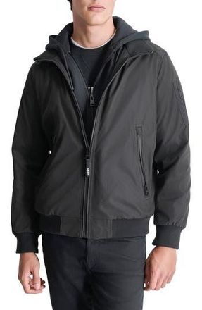 DKNY Water Resistant Bomber with Hooded Bib in Black at Nordstrom Rack, Size Xx-Large