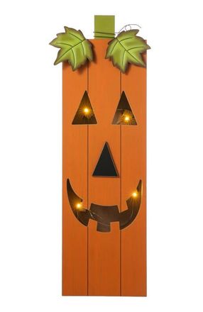 Glitzhome Lighted Halloween Wooden Pumpkin Porch Decor with Timer in Orange at Nordstrom, Size Medium