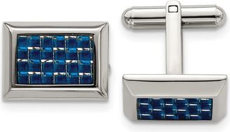 Diamond2Deal Stainless Steel Polished with Blue Carbon Fiber Inlay Cufflinks