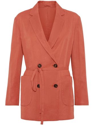 Brunello Cucinelli Katoenen blazer met dubbele rij knopen en ceintuur - Oranje