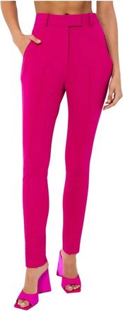 The Attico Hoge taille roze broek met riemlussen - Dames - Slim Fit Broeken - Roze - XS - Polyester - Broeken