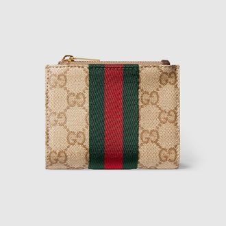 Gucci Small Wallet With Web, Beige, GG Canvas
