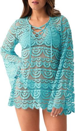 PQ Swim Noah Bell Sleeve Lace Cover-Up Tunic in Kai at Nordstrom, Size X-Small