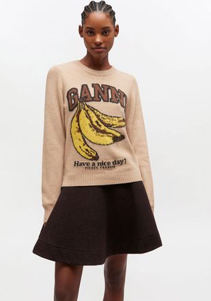 Ganni Brown Graphic Wool Sweater - Size XXS
