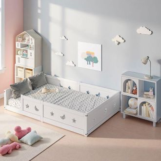 OEM Cama 140x200 Cm, Funci&oacute;n De Protecci&oacute;n Antica&iacute;da, Cama Para Ni&ntilde;a, Marco De Cama Infantil 140x200 Cm, Madera Maciza, Blanca