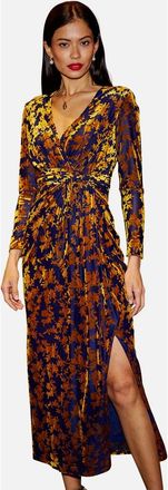 Yumi Velour Stretch Midi Dress in Gold at Nordstrom, Size 10