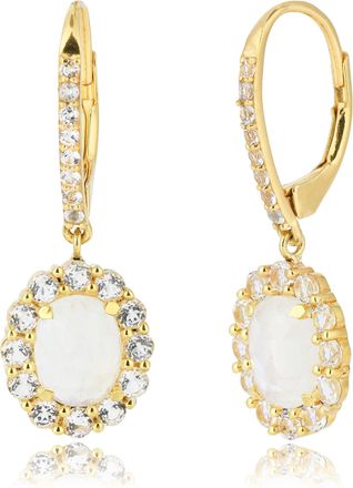 MAX + STONE 18k Gold Over 925 Sterling Silver 4 Carats Oval Gemstone Earrings with Halo